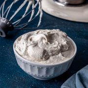 Bowl of dairy-free cream cheese frosting.
