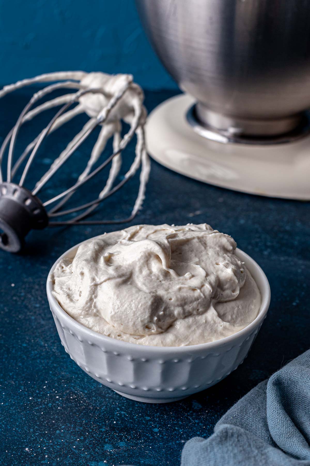 Bowl of dairy-free cream cheese frosting.